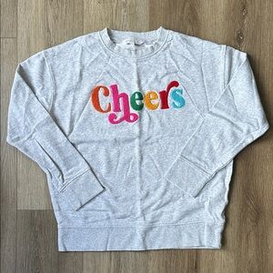 Shiraleah Light Gray Sweatshirt Bolded Sherpa Lettering Cheer